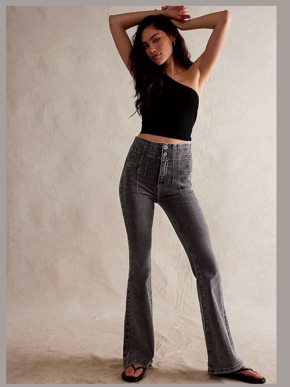 Free People We The Free Jayde Flare Jeans Ridge Gray Size 31 High Rise